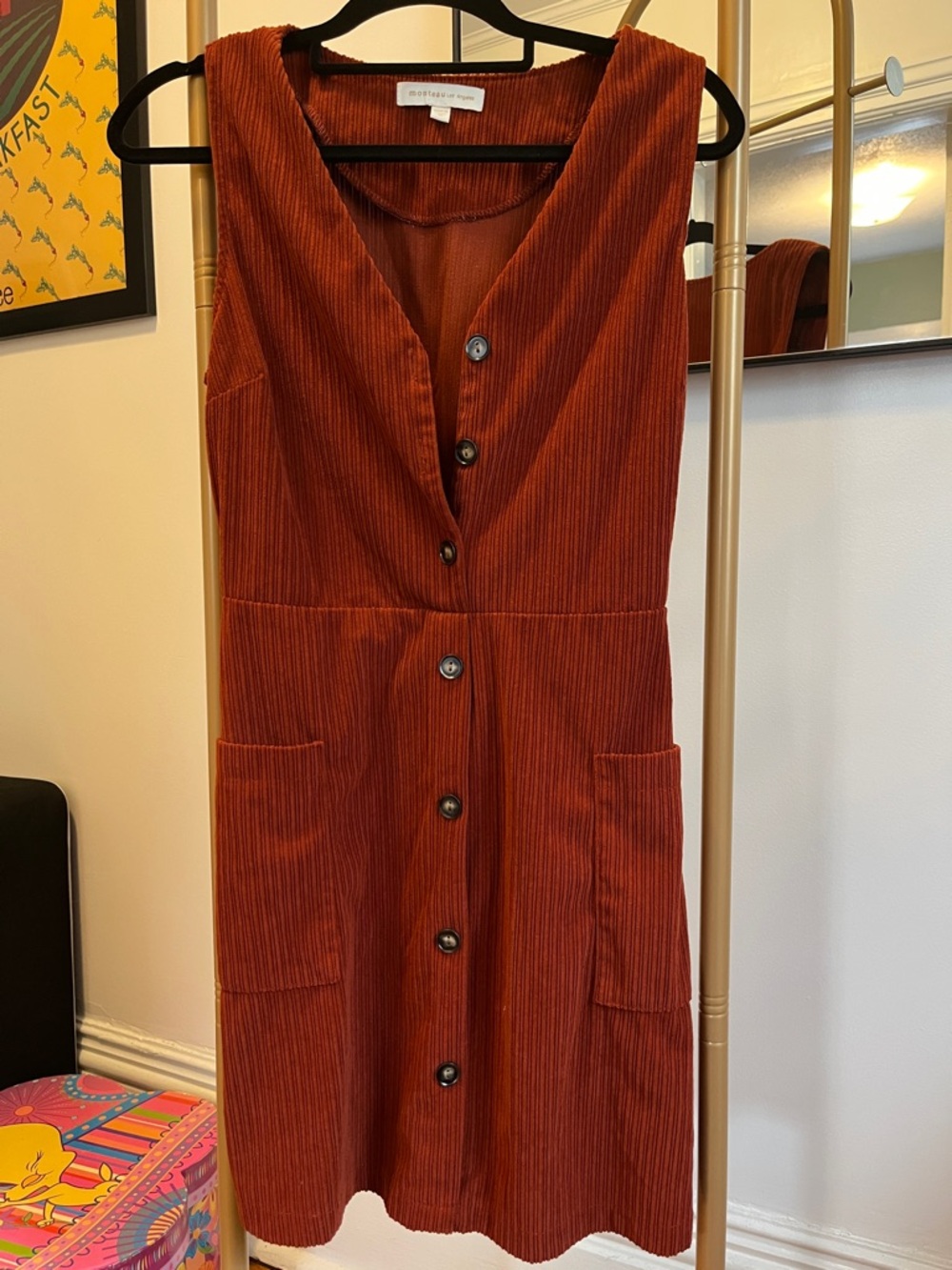 Monteau Rust Corduroy Button-Up Mini Dress